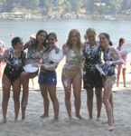 Group of teenagers smiling on the shore